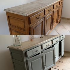 an old dresser has been refinished with new paint