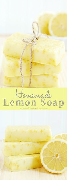 homemade lemon soap on a wooden table