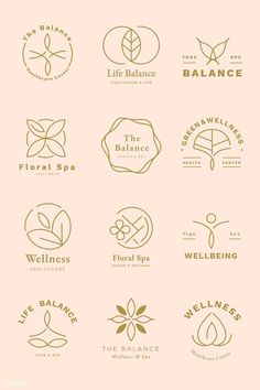 the logos for different spas are shown in gold and pink colors, including one that says