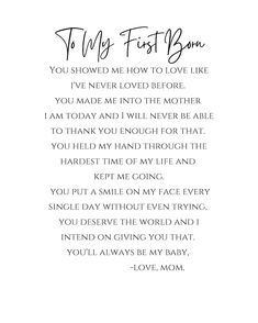 a poem written in cursive writing with the words, you're first born