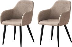 two beige chairs with black legs are shown side by side in front of each other