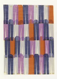 an abstract painting with purple, orange and white squares on the bottom half of it