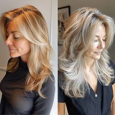 Mid-length blonde hair with short feathered layers Mid Length Blonde