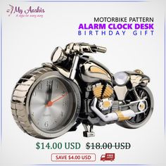 Motorbike Pattern Alarm Clock Photo Wall Clocks, White Wall Clocks, Bedside Desk, Golden Wall, Framed Photo Collage