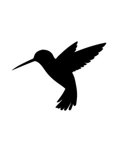 a black and white silhouette of a hummingbird flying in the sky with its wings spread