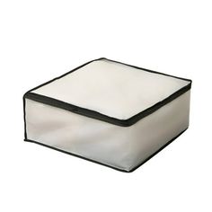 a white box with black trim on the bottom and sides, sitting against a white background