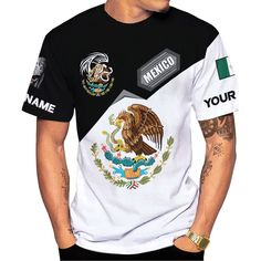 PRICES MAY VARY. ⭐ Customizable Mexican Pride: Click 'Customize Now' to select your preferred size, style, and personalization for our Mexico shirt. Available as T-shirts, hoodies, zip-up hoodies, and sweatshirts, our apparel is perfect for men, women, and children. Showcase your Mexican-American heritage or support for the Mexican football team with a personalized touch. ⭐ Premium Comfort & Durable Quality: Each piece is crafted from a high-quality polyester blend, ensuring an ultra-soft, comfo Black T-shirt With All Over Print, Customizable Crew Neck Tops For Summer, Mexican Flag Shirt, Mexican Shirts For Men, Mexico Shirt, Mexico Shirts, Name Shirts, Mexican Shirts, Racing Shirts