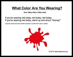 a poster with the words what color are you wearing? and an image of a red paint splattered on it