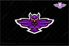 an owl logo on a black background with two smaller owls in the middle and one is purple