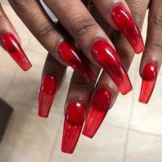 Jelly nails🤪🌈 Follow @flawlessfendi 🐉 • • •… Acrylic Nails Natural, Long Red Nails, Pedicure Designs, Coffin Nails Long, Glass Nails, Jelly Nails, Long Red