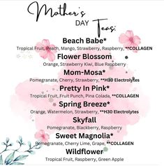 the mother's day tea menu with pink flowers