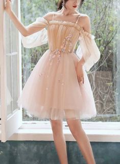 Cute Short Off Shoulder Tulle with Flowers Party Dress, Short Homecomi – Cutedressy Fantasy Fits, Champagne Homecoming Dresses, Off Shoulder Tulle, Prom Dress Tulle, Random Outfits, Homecoming Dresses Lace, Mini Prom Dresses, Short Homecoming Dresses, Tulle Homecoming Dress