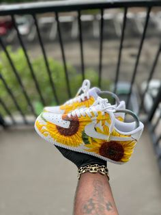 Custom  Sunflower themed AF1s - Kiaun's Customs Trending Shoes For Men, Custom Nike Air Force, Custom Sneakers Diy, Custom Shoes Diy, Nike Air Force 1s, Air Force 1s, Men Shoes Formal, Custom Kicks, Custom Nike Shoes