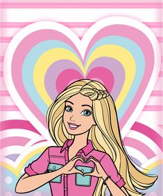 a cartoon girl making a heart shape with her hands and holding a cell phone in front of the camera