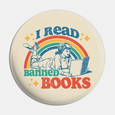 i read banned books ornament on a white background with an image of a woman using a laptop