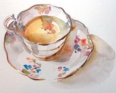 a painting of a tea cup and saucer