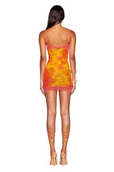 Floral Mini Dress Outfit, Clubbing Outfit, Orange Mini Dress, Mini Dress Outfits, Orange Neon, I Am Gia, Lace Hem, 80 Dress, Festival Dress