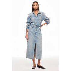 Blue (100% Cotton). Casual Dresses. Collared. Long Sleeve. Front Button Closure. Shoulder to Hemline Length: 7.5". Imported. Denim Midi Dress, Rent The Runway, Casual Dresses, Midi Dress, Long Sleeve, Dresses, Blue