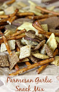 the homemade parmesan garlic snack mix is ready to be eaten