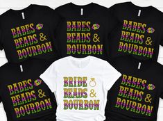 six bride and groom t - shirts with the words bridal and boudron on them