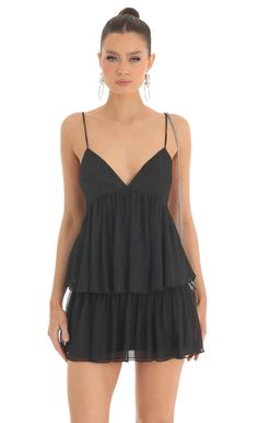 Shiny Chiffon Tiered Dress in Black | LUCY IN THE SKY Shony Dress, Luck And Trouble Dress, Black Chiffon Mini Dress For Beach, Black Beach Dress, Upf Clothing, Dresses Date Night, Black Beach, Lucy In The Sky, Casual Day Dresses