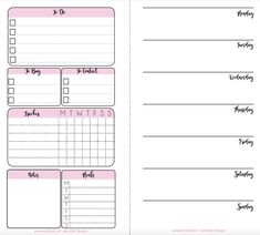 the printable planner is shown in pink and white with black lines on top of it