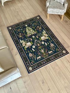 a rug on the floor in a living room