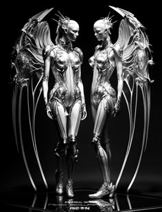 two futuristic women standing next to each other