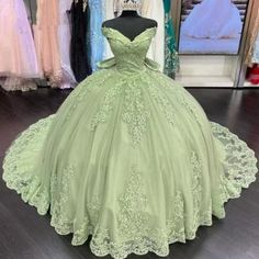 Hot Lace Sage Green Quinceanera Dresses Applique Off Shoulder Sweet 16 Dress Sage Green Quinceanera Dresses, Sage Green Quinceanera, Green Quince Dress, Green Quinceanera, Green Ball Gown, Green Quinceanera Dresses, Quinceanera Themes Dresses, Green Princess, Pretty Quinceanera Dresses