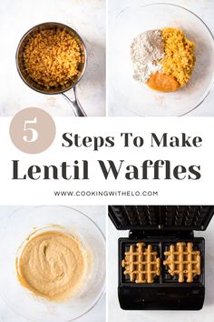 the steps to make lenti waffles are shown here