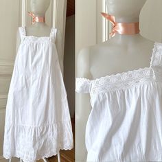 Antique Cotton Country Dress, Victorian Boho Slip Dress - Etsy Cottagecore Bedtime Dresses For Summer, Cottagecore Summer Bedtime Dresses, Country Dress, Victorian Boho, Victorian Fashion Dresses, Vintage French Country, Country Dresses, A Line Cut, Antique Dress