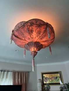 Horchow Silk Fortuny Style Chandelier by Designer Charles Marder | eBay Cool Lights For Bedroom Ceilings, 90s Witchy Bedroom, Old Spanish Bedroom, Whimsigoth Chandelier, Scarf Over Lamp, Dark Art Deco Bedroom, Art Nouveau Interior Bedroom, Dark Romantic Decor, Diy Light Cover Ceiling