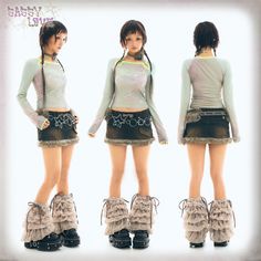 Discover our Distressed Plush Skirt. This ultra-short skirt stands out with its distressed and washed look in black and brown. It features plush stitching around the hem and comes with unique details like a detachable garter clip and a tie at the waist. Fitted Mini Skirt In Fairy Kei Style, Fitted Harajuku Mini Skirt, Cotton Harajuku Mini Skirt, Fairy Kei Mini Skirt With Ruffles, Harajuku Ruffled Mini Skirt, Weird Art, Black And Brown, Color Palette, Fashion Design