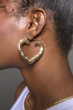 Generational Blessings, Gold Bamboo Earrings, Xoxo Jewelry, Y2k Earrings, Dope Jewelry Accessories, Earrings Outfit, Bamboo Hoop Earrings, Small Gold Hoop Earrings, Gold Heart Earring