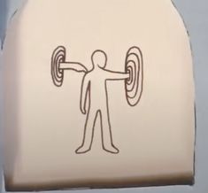 a man lifting a barbell on top of a white toilet paper dispenser