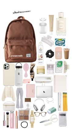 Pretty School Supplies, School Preparation, Flight Essentials, School Bag Essentials, Backpack Essentials, Travel Bag Essentials, Inside My Bag, Luxury Lifestyle Fashion