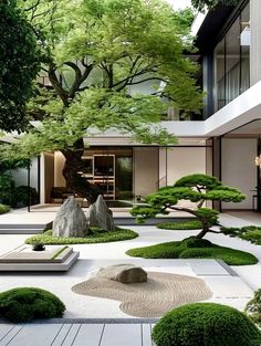 Modern Zen Garden Design, Jardin Zen Interior, Japandi Garden, Modern Japanese Garden, Japanese Garden Landscape, Japanese Home Design, Zen Garden Design, Japanese Zen Garden, Front Garden Design