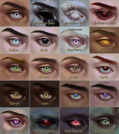 many different colored eyes and their names