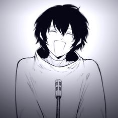 an anime character holding a microphone with his mouth open