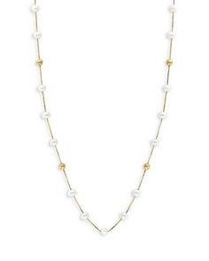 Bloomingdale's Fine Collection Cultured Freshwater Pearl & Polished Bead Station Collar Necklace in 14K Yellow Gold, 18 Collar Necklace, Fresh Water, Freshwater Pearls, Yellow Gold, White Gold, Collar, Beads, Yellow, Gold