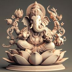 an elephant statue sitting on top of a lotus