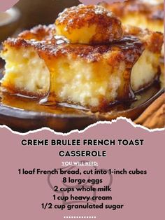 a menu for creme brulee french toast casserole