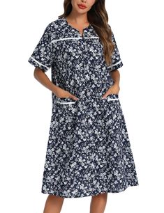 Grandma Nightgown, Moomoo Dress, Dresses For Older Women, Grandma Dress, Patio Dress, Modest Neckline, Muumuu Dress, House Coat, House Dresses