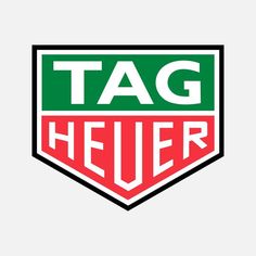 the tag heuer logo is shown in red, green and white on a gray background