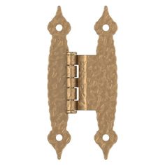 a pair of brass plated metal hinges