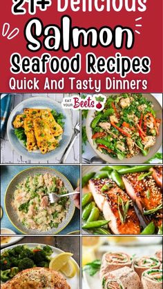 seafood and tasty dinner menus with text overlay that reads 24 delicious salmon seafood recipes quick and tasty dinners