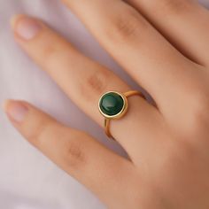 MALACHITE RING - GEMSTONE RING  Discover the timeless allure of our Malachite Gemstone Ring! Handcrafted with sterling silver, this Statement Ring boasts the vibrant energy of Malachite, making it a perfect Christmas Gift or an exquisite addition to your jewelry collection. The rich green hue of Malachite makes it a striking piece, sure to captivate Her heart. Elevate your style with this stunning Malachite Jewelry that exudes elegance and positive energy. Treat yourself or a loved one to this u Round Enamel Ring With Bezel Setting As Gift, Green Enamel Round Ring For Weddings, Round Gemstone Enamel Ring Gift, Green Round Band Rings As A Gift, Green Round Band Ring As Gift, Green Round Band Ring For Gift, Green Ring For Gift, Round Enamel Ring With Gemstone For Gift, Green Ring With Bezel Setting And Round Stone