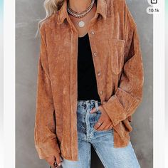 Rust Colored Corduroy Button Down Top. Long Sleeve. New With Tags. Never Worn. Rust Long Sleeve Shirt, Corduroy Top, Looks Pinterest, Casual Chique, Oversize Shirt, Jacket Outfit, Outfit Inspo Fall, Corduroy Jacket, Mode Vintage