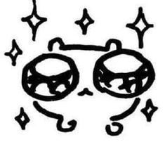 a black and white drawing of a cat's face with stars around it,