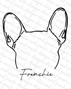 a dog's head with the word frenchie written in black ink on a white background